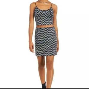 Just Polly Litmus Metallic Chavron Skirt And Strappy Crop Top Set Size Medium